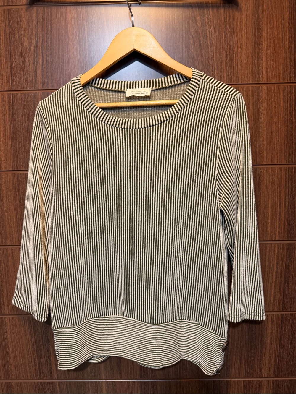 Exclusive One Striped Olive Green and White Knit Top LARGE